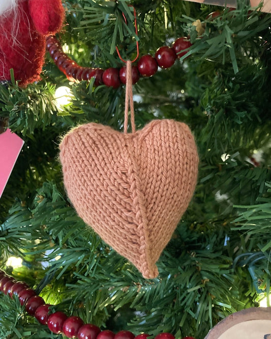 Hand-knit Heart Ornament